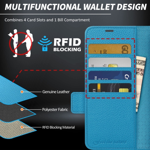 SHIELDON Wallet Case for Galaxy Z Fold4, Genuine Leather Full Grain Case, S Pen Holder, RFID Blocking Card Holder Magnetic K