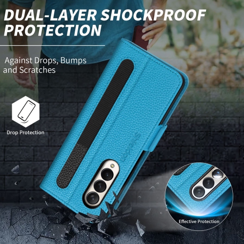 SHIELDON Wallet Case for Galaxy Z Fold4, Genuine Leather Full Grain Case, S Pen Holder, RFID Blocking Card Holder Magnetic K