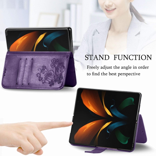 Samsung Galaxy Z Fold 2 5G Wallet Phone Case,Four-Leaf Clover Embossed PU Leather Flip Phone Case with Card Holder & Stand M