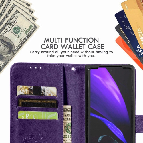 Samsung Galaxy Z Fold 2 5G Wallet Phone Case,Four-Leaf Clover Embossed PU Leather Flip Phone Case with Card Holder & Stand M