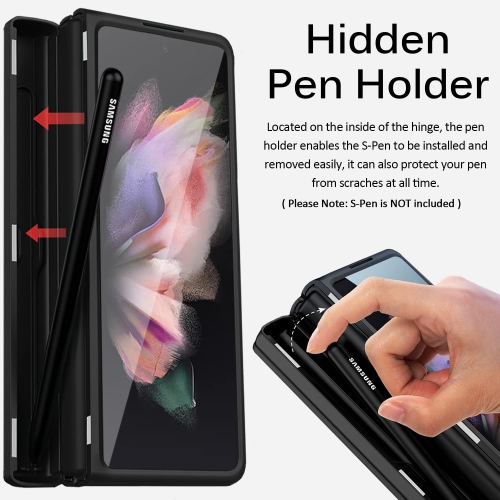 Miimall Compatible Samsung Z Fold 3 Case with Pen Holder, Galaxy Z Fold 3 Case with Screen Protector, Magnetic Hinge All-Inc