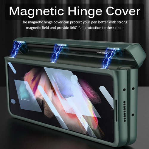 Miimall Compatible Samsung Z Fold 3 Case with Pen Holder, Galaxy Z Fold 3 Case with Screen Protector, Magnetic Hinge All-Inc