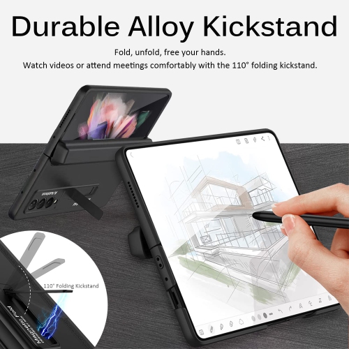 Miimall Compatible Samsung Z Fold 3 Case with Pen Holder, Galaxy Z Fold 3 Case with Screen Protector, Magnetic Hinge All-Inc