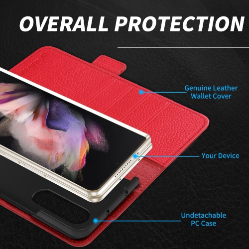 Étui portefeuille de SHIELDON pour Galaxy Z Fold4, étui folio en cuir véritable pleine fleur avec porte-stylet S, béquille, blocage RFID C.