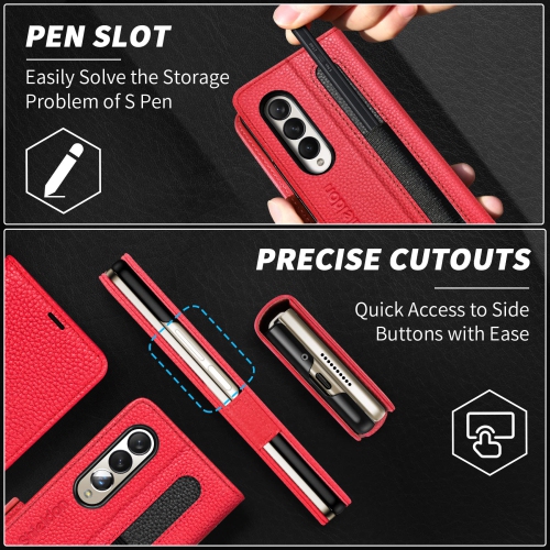 Étui portefeuille de SHIELDON pour Galaxy Z Fold4, étui folio en cuir véritable pleine fleur avec porte-stylet S, béquille, blocage RFID C.