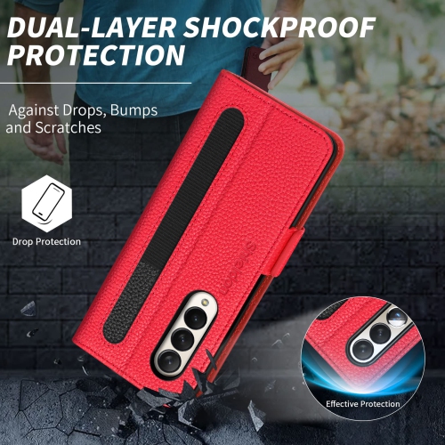 Étui portefeuille de SHIELDON pour Galaxy Z Fold4, étui folio en cuir véritable pleine fleur avec porte-stylet S, béquille, blocage RFID C.