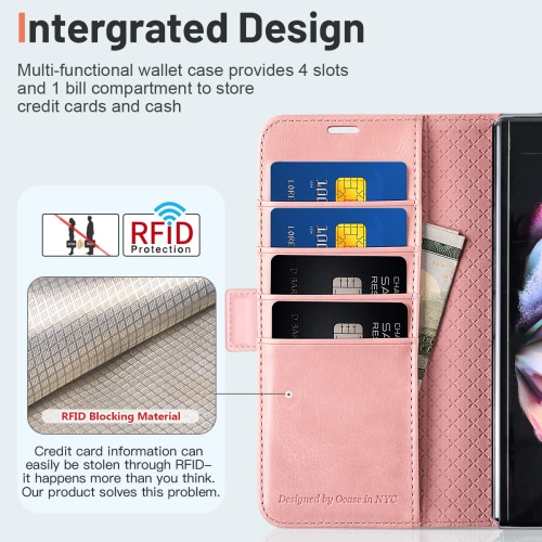 OCASE Compatible with Samsung Galaxy Z Fold 4 Case Wallet, PU Leather Fold Folio Case with Card Slots Kickstand RFID Bl