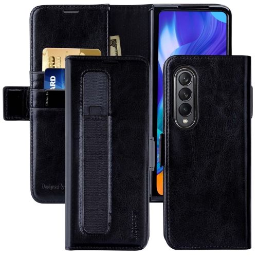 MONASAY – Étui portefeuille en cuir pour Galaxy Z Fold 3 5G avec porte-stylet S Pen, étui folio rabattable pour téléphone cellulaire avec carte de cr