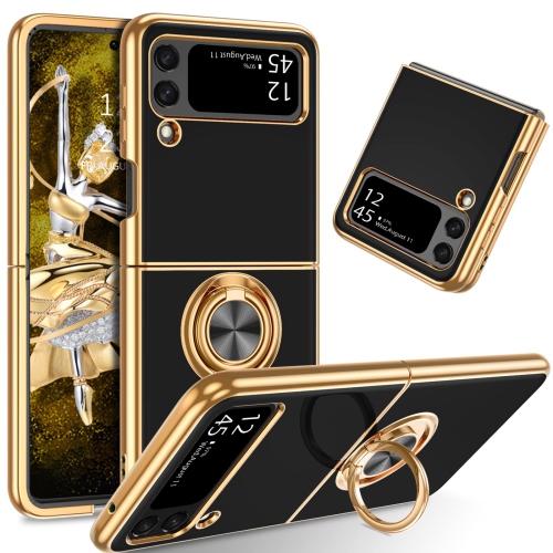 GUAGUA Case for Samsung Galaxy Z Flip 4 5G Flexible Soft TPU Plating Cover with 360 Rotating Ring Holder Kickstand Shockproo