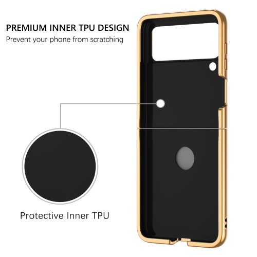 GUAGUA Case for Samsung Galaxy Z Flip 4 5G Flexible Soft TPU Plating Cover with 360 Rotating Ring Holder Kickstand Shockproo