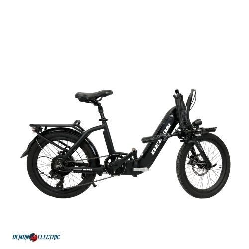 Demon Electric Rebel 250W 20-in Foldable Electric Bike, 40-50km Battery Range, Tektro Mechanical Brakes, Low Profile, Cargo Rack, Black
