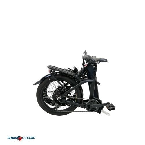 Demon Electric Rebel 250W 20-in Foldable Electric Bike, 40-50km Battery Range, Tektro Mechanical Brakes, Low Profile, Cargo Rack, Black