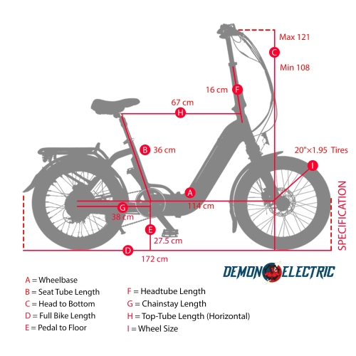 Demon Electric Rebel 250W 20-in Foldable Electric Bike, 40-50km Battery Range, Tektro Mechanical Brakes, Low Profile, Cargo Rack, Black