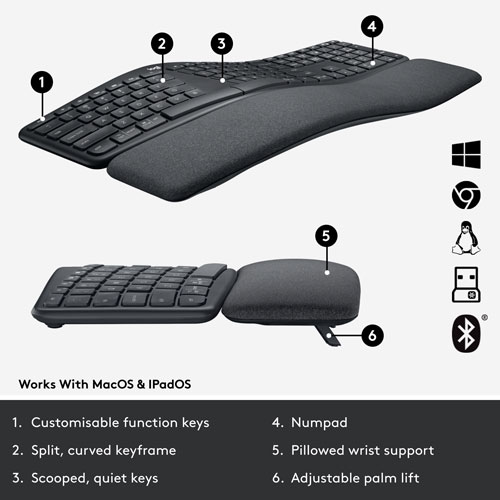 Logitech ERGO K860 Bluetooth Ergonomic Keyboard - Graphite