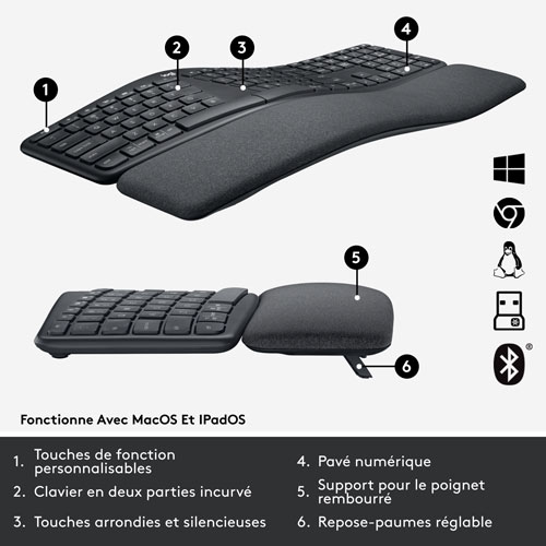 Logitech ERGO K860 Bluetooth Ergonomic Keyboard - Graphite