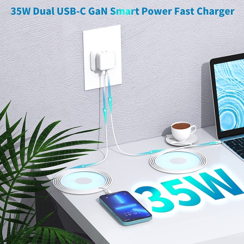 [Apple MFi CERT] iPhone 17 16 15 Fast Charger 35W Dual USB-C Wall Charger Port Power Adapter, PD 3.0​​​​ for iPhone 17 Pro Max 16 pro max