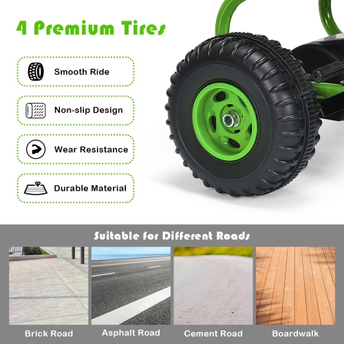 Gymax Kids Pedal Go Kart 4 Wheel Ride On Toys w/ Adjustable Seat & Handbrake Green