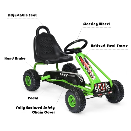 Gymax Kids Pedal Go Kart 4 Wheel Ride On Toys w/ Adjustable Seat & Handbrake Green