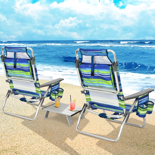 Gymax 3PCS Folding Beach Chair & Table Set Outdoor Adjustable Reclining Chair