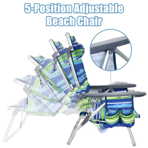 Gymax 3PCS Folding Beach Chair & Table Set Outdoor Adjustable Reclining Chair