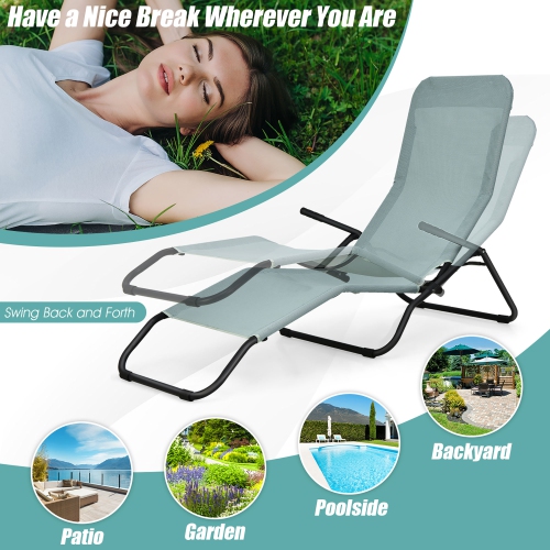 Gymax 2 PCS Outdoor Chaise Lounge Folding Stacking Reclining Chairs