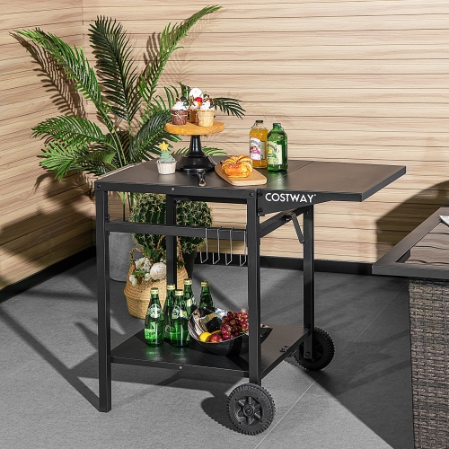 Costway Double-Shelf Movable Dining Cart Table Multifunctional Kitchen Worktable Outdoor