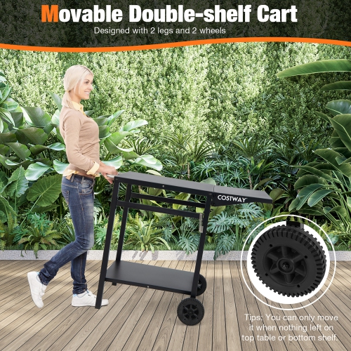 Costway Double-Shelf Movable Dining Cart Table Multifunctional Kitchen Worktable Outdoor
