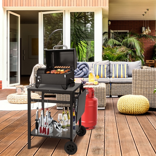 Costway Double-Shelf Movable Dining Cart Table Multifunctional Kitchen Worktable Outdoor