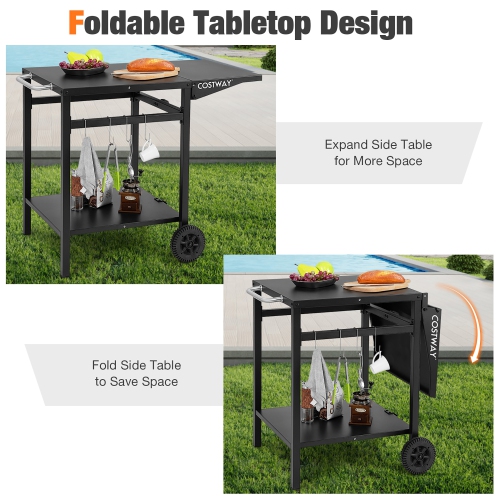 Costway Double-Shelf Movable Dining Cart Table Multifunctional Kitchen Worktable Outdoor