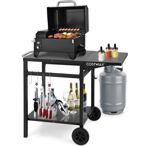 Costway Double-Shelf Movable Dining Cart Table Multifunctional Kitchen Worktable Outdoor