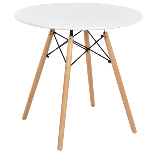 COSTWAY  " Dining Table Round Modern Dining Table 31.5"" W/solid Wooden Leg for Kitchen" In White