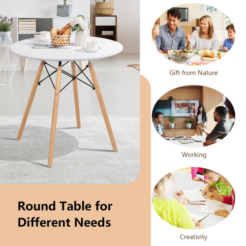Costway Dining Table Round White Modern Dining Table 31.5" W/Solid Wooden Leg For Kitchen