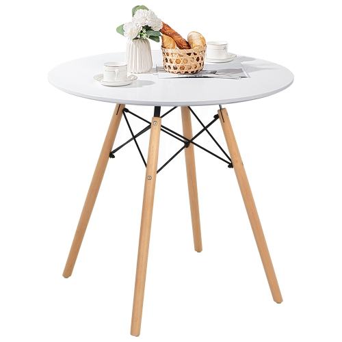 Costway Dining Table Round White Modern Dining Table 31.5" W/Solid Wooden Leg For Kitchen
