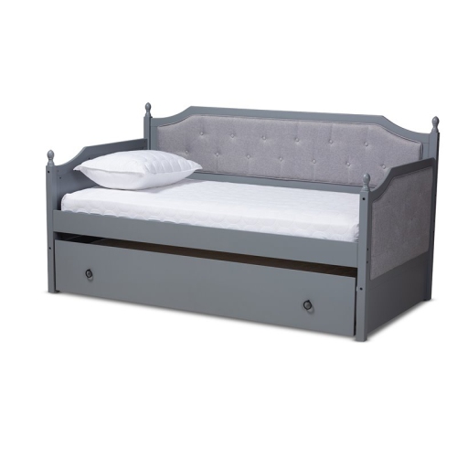 BOWERY HILL  Traditional Wood Upholstered Twin Daybed With Trundle In In Gray