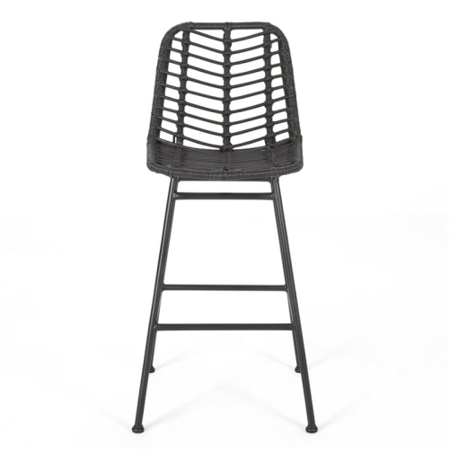 NOBLE HOUSE  Sawtelle Outdoor Wicker Barstool In Gray And Black (Set Of 4)