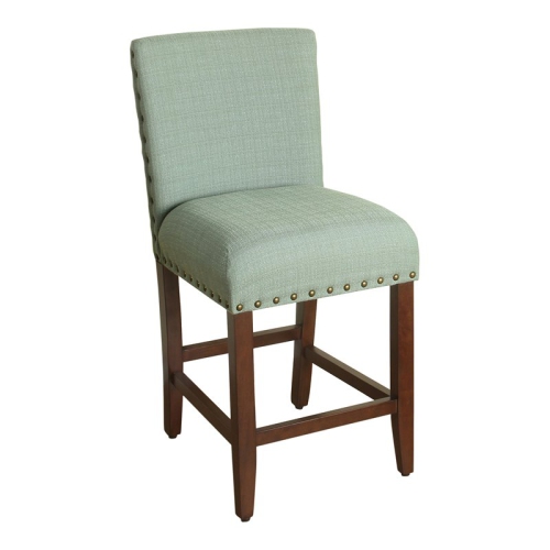 HomePop 24" Traditional Wood and Fabric Counter Height Barstool in Seafoam Green
