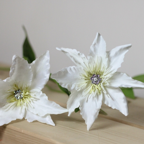 Two-tone Jeweled Clematis Artificial Floral Spray - 20" - White