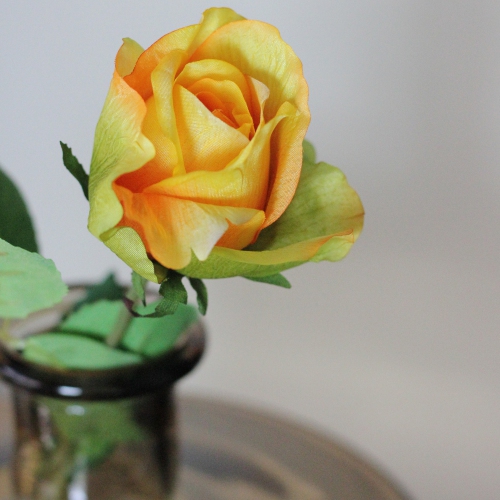 Two-Tone Rose Artificial Floral Spray - 21.5" - Yellow and Orange