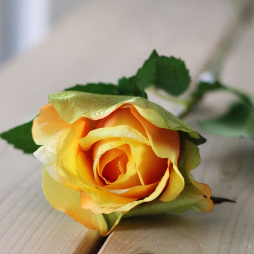 Two-Tone Rose Artificial Floral Spray - 21.5" - Yellow and Orange