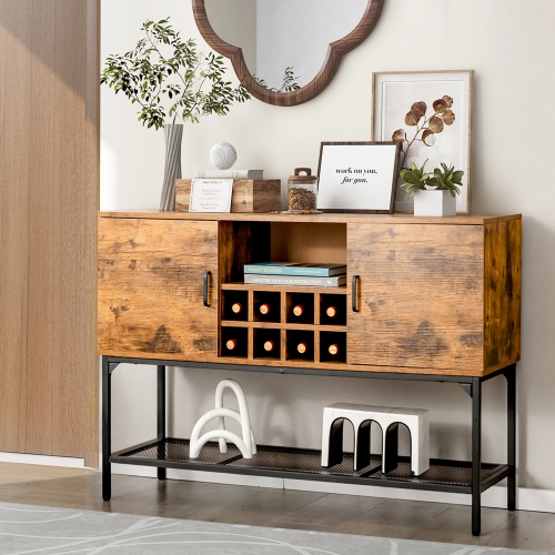 Costway Industrial Kitchen Buffet Sideboard 2-Door Console Table w/Open Shelf Wine Rack