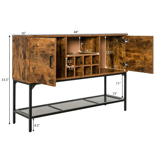 Costway Industrial Kitchen Buffet Sideboard 2-Door Console Table w/Open Shelf Wine Rack