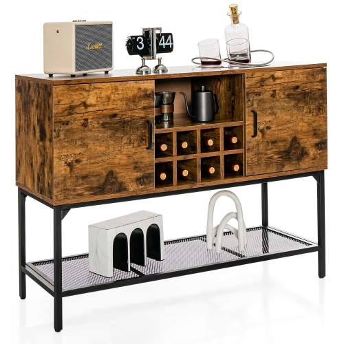 Costway Industrial Kitchen Buffet Sideboard 2-Door Console Table w/Open Shelf Wine Rack