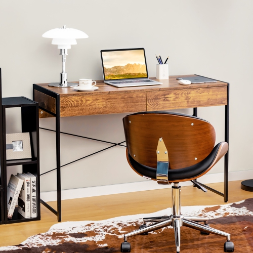 Costway Computer Desk Metal Frame Study Table Home Office Workstation w/2 Drawers