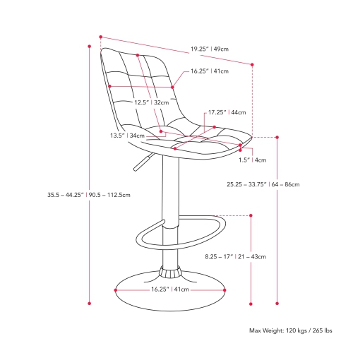 CorLiving DPU-830-B Palmer Adjustable Square Tufted Light Grey Barstool, Set of 2