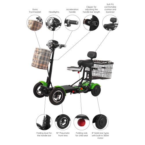 Remis à neuf - Trottinette électrique Dragon Mobile à 4 roues, tout-terrain léger et portatif pour adultes avec siège d'enfant, jusqu'à 12 milles -