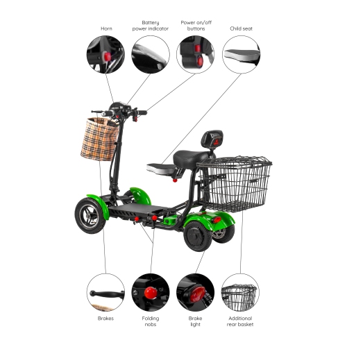Remis à neuf - Trottinette électrique Dragon Mobile à 4 roues, tout-terrain léger et portatif pour adultes avec siège d'enfant, jusqu'à 12 milles -