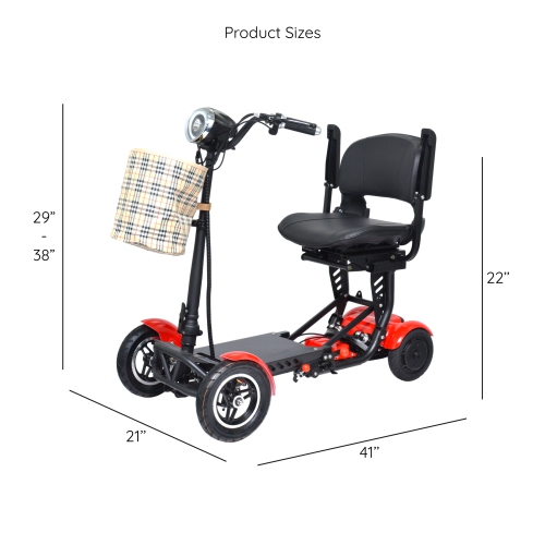 Refurbished - Dragon Mobile Ex Lightweight Portable Foldable Mobility Scooter, 4 Wheel Long Battery Life Easy Travel, Up to 12 Miles - Red