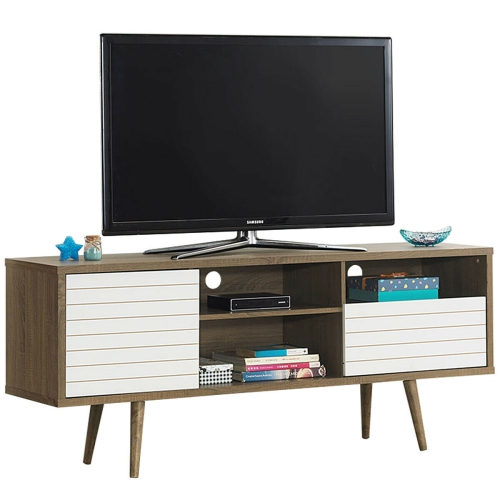 GYMAX  Modern Tv Stand/console Cabinet 3 Shelves Storage Drawer Splayed Leg Wood/white