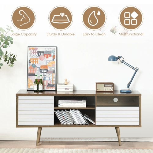 Gymax Modern TV Stand/Console Cabinet 3 Shelves Storage Drawer Splayed Leg Wood/White