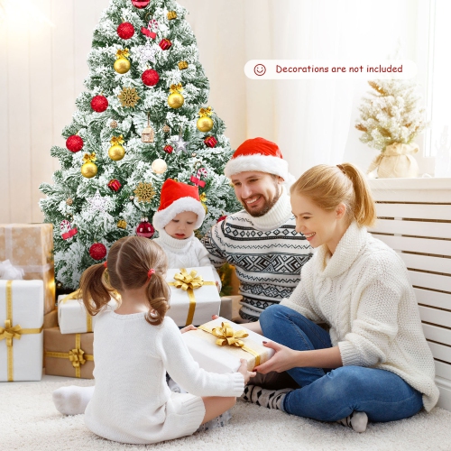 Gymax 7.5ft Snow Flocked Christmas Tree Hinged Artificial Pine Tree w/ Metal Stand